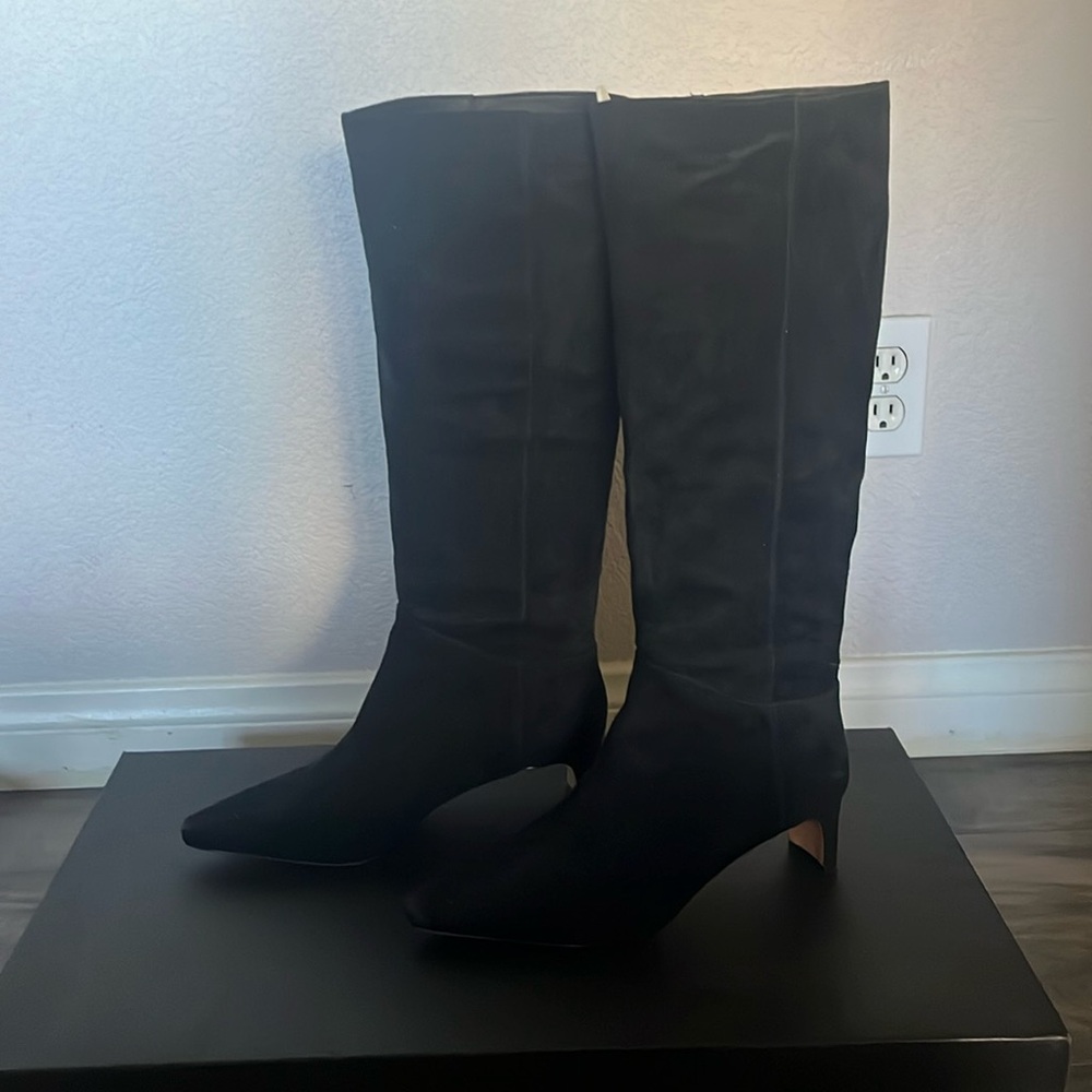 J Crew suede High Shaft Black Kitten Heal Boots - 8 1/2